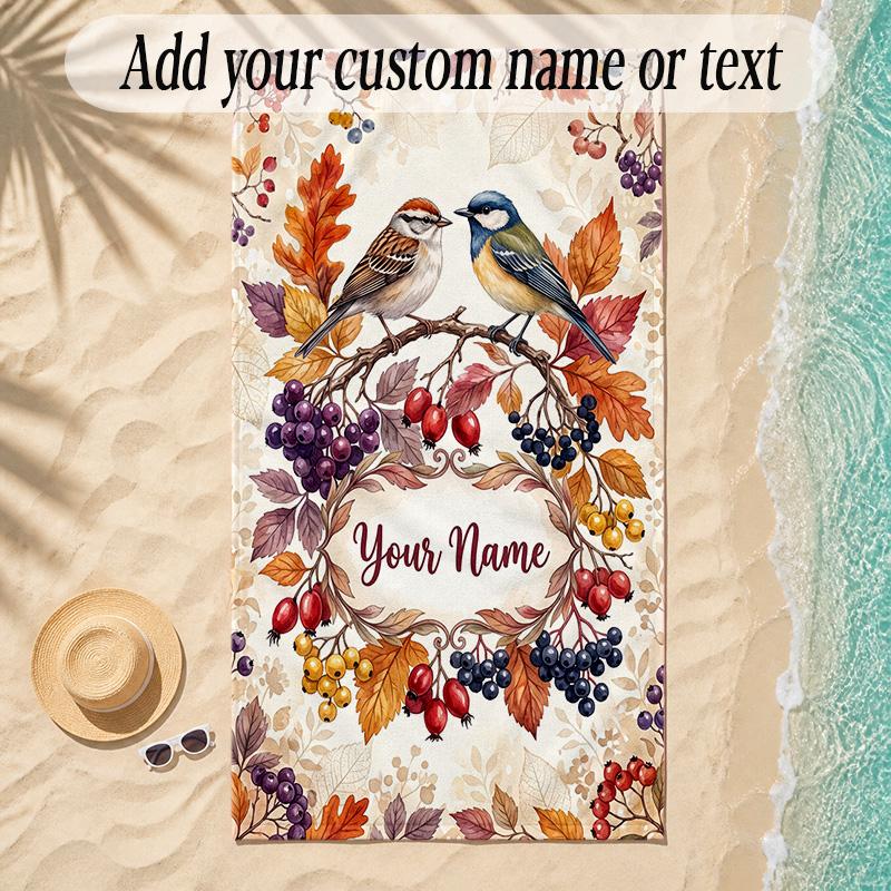 Birds Theme Soft Beach Towel Personalized Custom Name Text Towel Portable for Beach Pool Travel