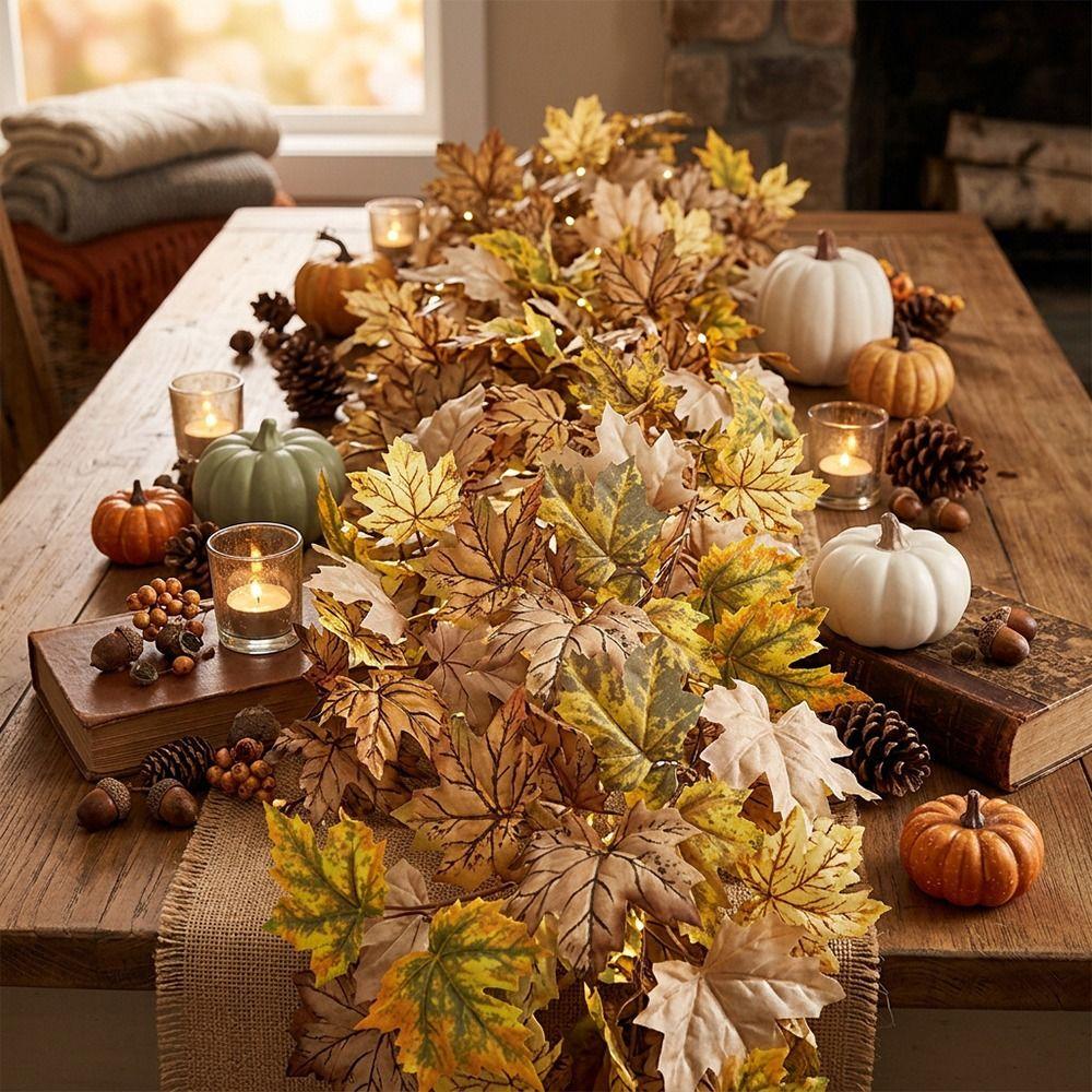 Big Size Leaves Artificial Mapple Leaves Garland Multicolor Fall Leaves Vine  Festival Ornament
