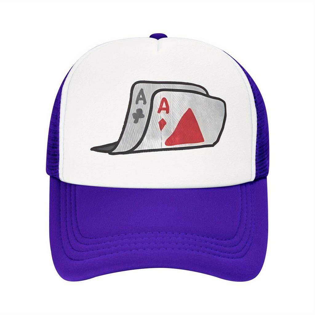 Double Ace Playing Cards Trucker Hat Mesh Back Breathable Adjustable Baseball Cap Casual Unisex Headwear