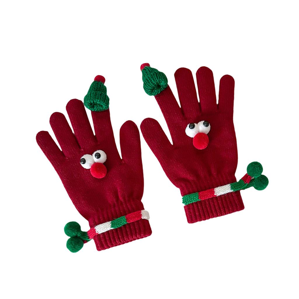 Christmas Gloves with Santa Hat Decors Soft And Warm Breathable Elastic Wrist Gloves for Shopping & Festival Gatherings