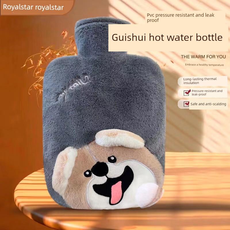 Rongshida Hot Water Bottle, Water-Filled Warm Water Bag for Girls' Dormitory, Hand Warmer, Hot Compress for Stomach, Foot Warmer, Cute Plush Cover