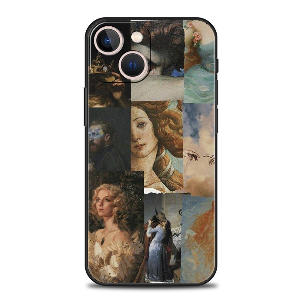 Mona Lisa Van Gogh Oil Painting Art Luxury Phone Case For iPhone 13 15 14 12 11 Pro MAX XR X SE XS 7 8 Plus Soft Black Cover