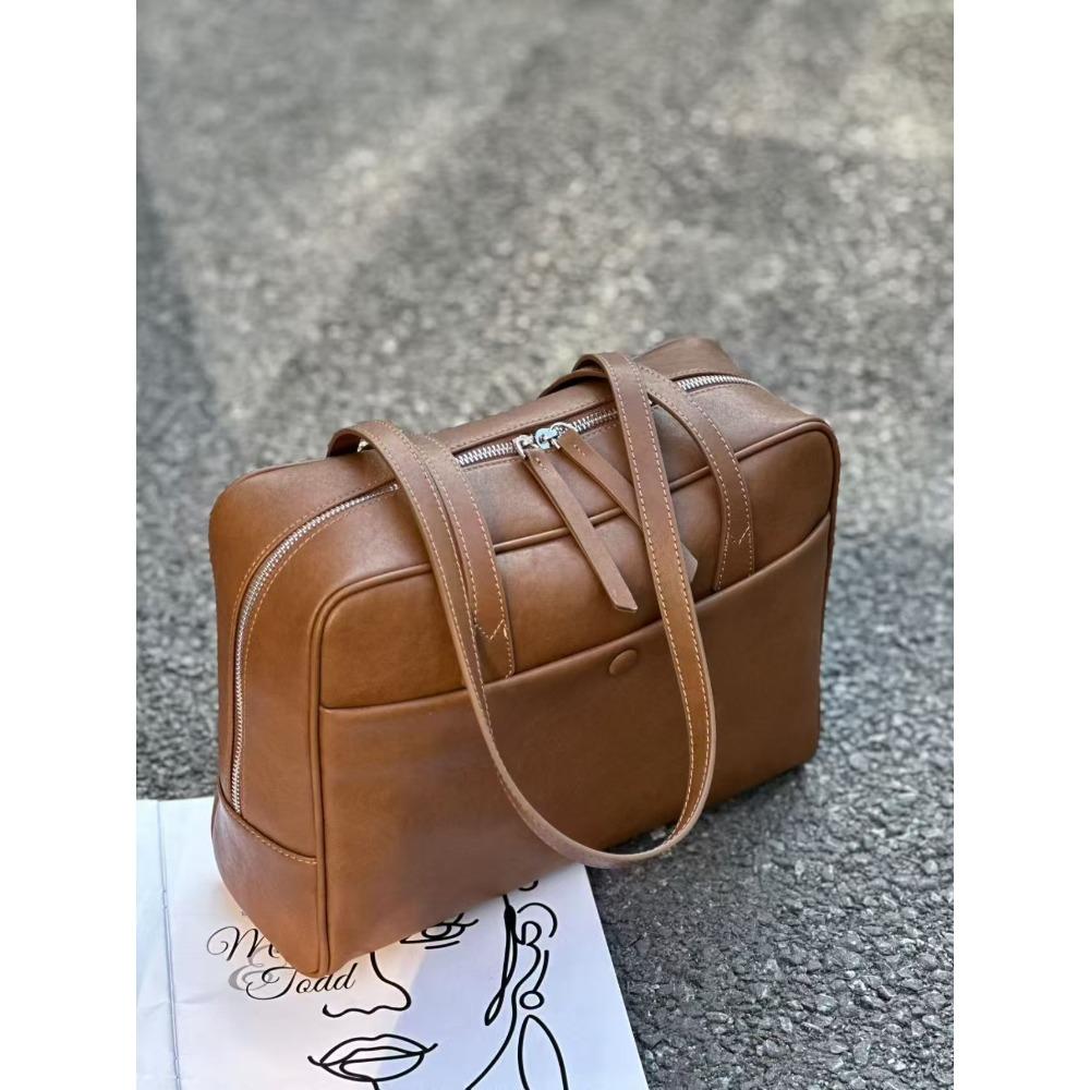 Retro makeup bag, genuine leather women's bag, large-capacity commuting hand-held armpit bag, single-shoulder crossbody bag