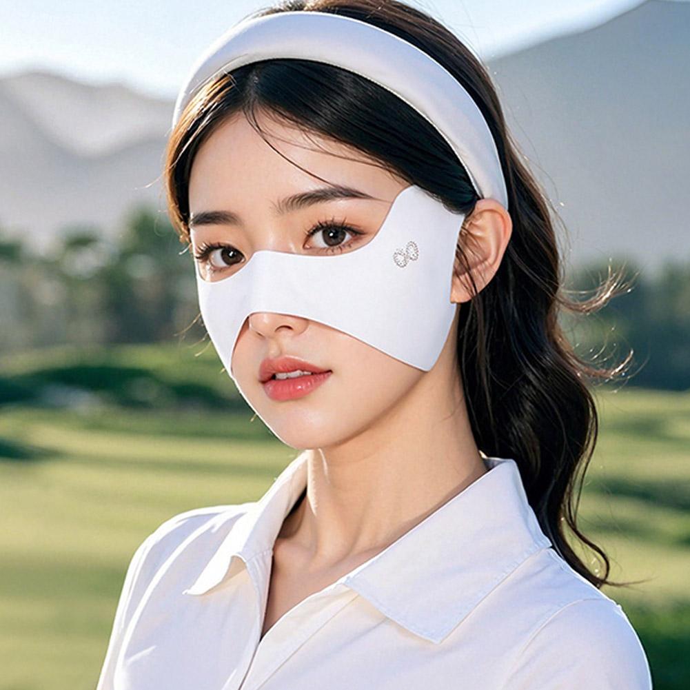 Elastic Ice Silk Mask Thin Breathable Sunscreen Veil Adjustable UV Protection Golf Face Mask Solid Color Eye Protection