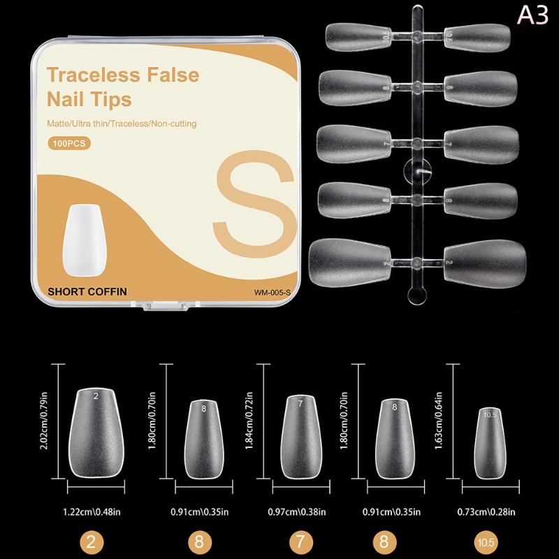 

&100Pcs/box Single Size Full Cover False Nail Tips Clear Press On The Tip Nail Extension Short Trapezoid Rllipse Almond Style
