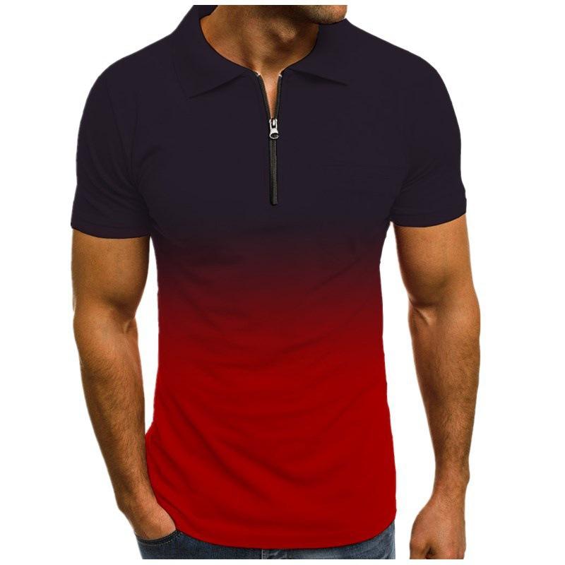 Summer Men's Solid Color Polo Shirt Short Sleeve Turn-Down Collar Zipper Tshirts Men Casual Streetwear Breathable Male Tops