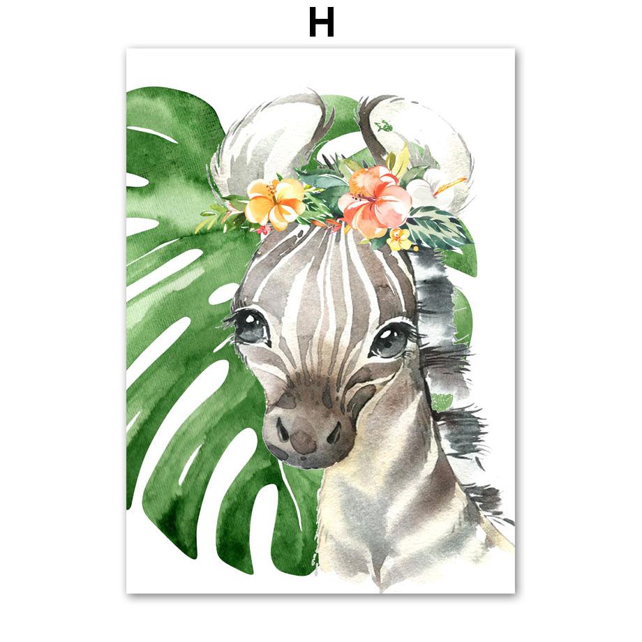 Lion Giraffe Elephant Zebra Tiger Leaves Wall Art Canvas PaintingNordic  Animal Posters And Prints Wall Pictures Baby Room Decor