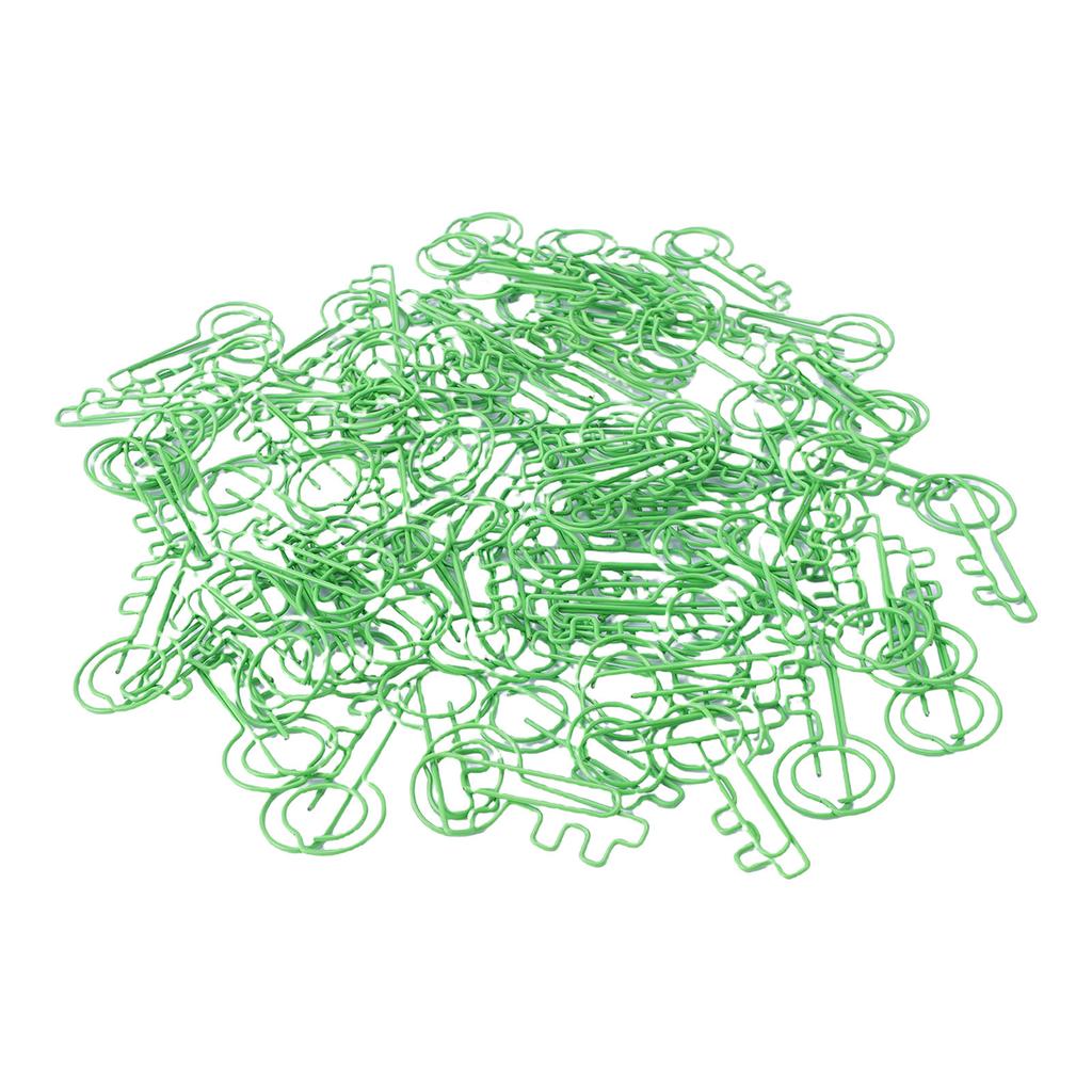 100PCS Key Shaped Paper Clips Cute Portable Bookmark Clamps for School   Document Note Organization Green