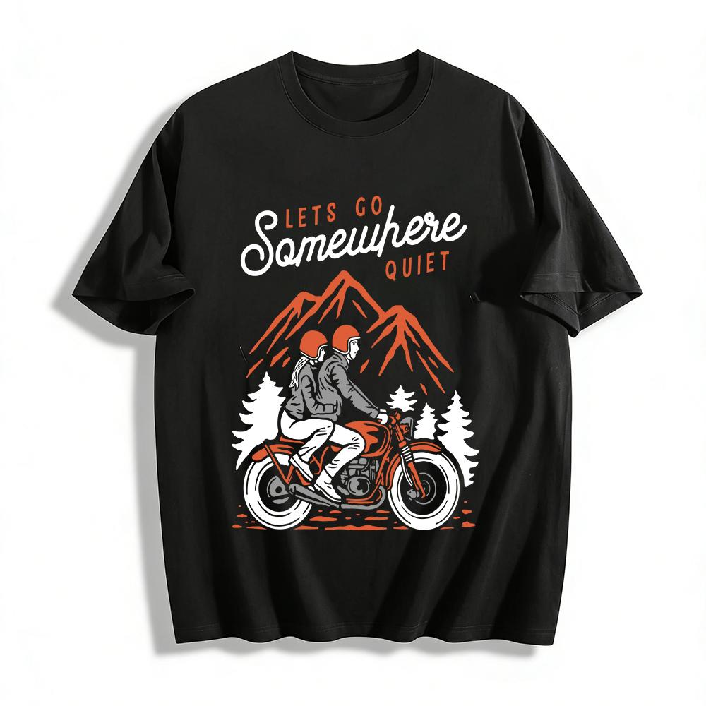 

Vintage Mountain Dual Rider Print Casual T-Shirt Outdoor Style Top Pure cotton T-shirt XXS