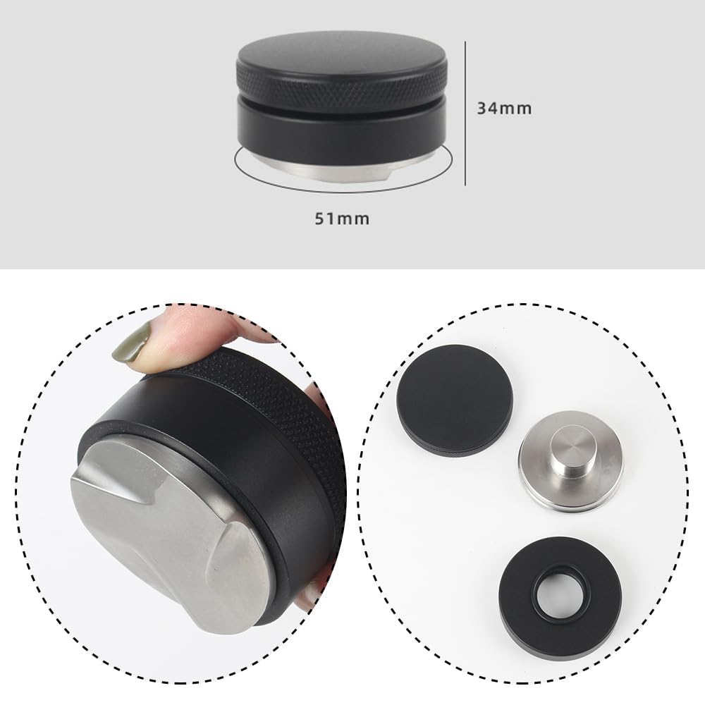 Coffee Distributor, 51mm, Espresso, Coffee Supplies, Stainless Steel Tamper, Landfill Presser, Silver