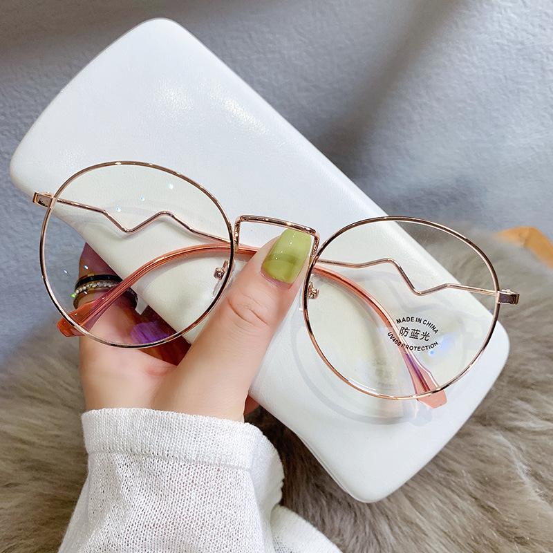 Anti-Blue Glasses Round Frame Student Flat Glasses Trendy Plain Myopia Finished Glasses Frames Will Be Sent For Approval