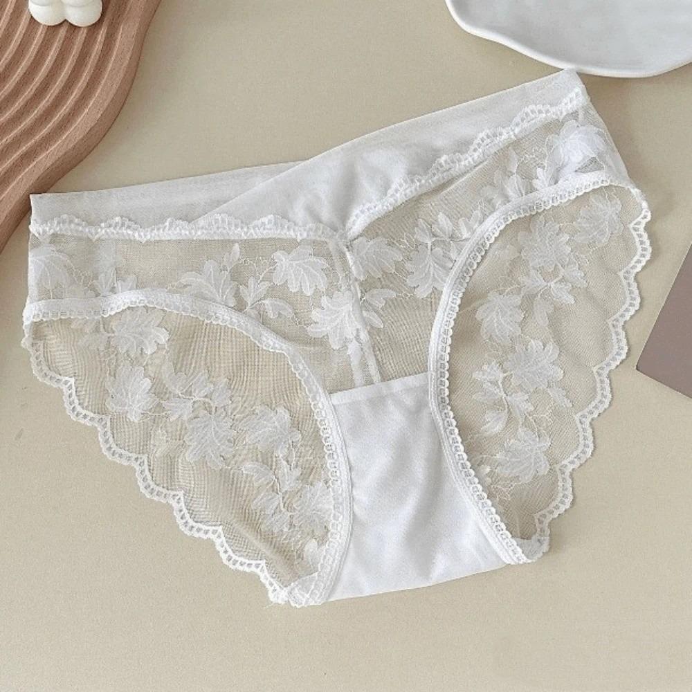 Mesh French Style Briefs Transparent Women Underwear Thin Lace Flower Panties  Gifts
