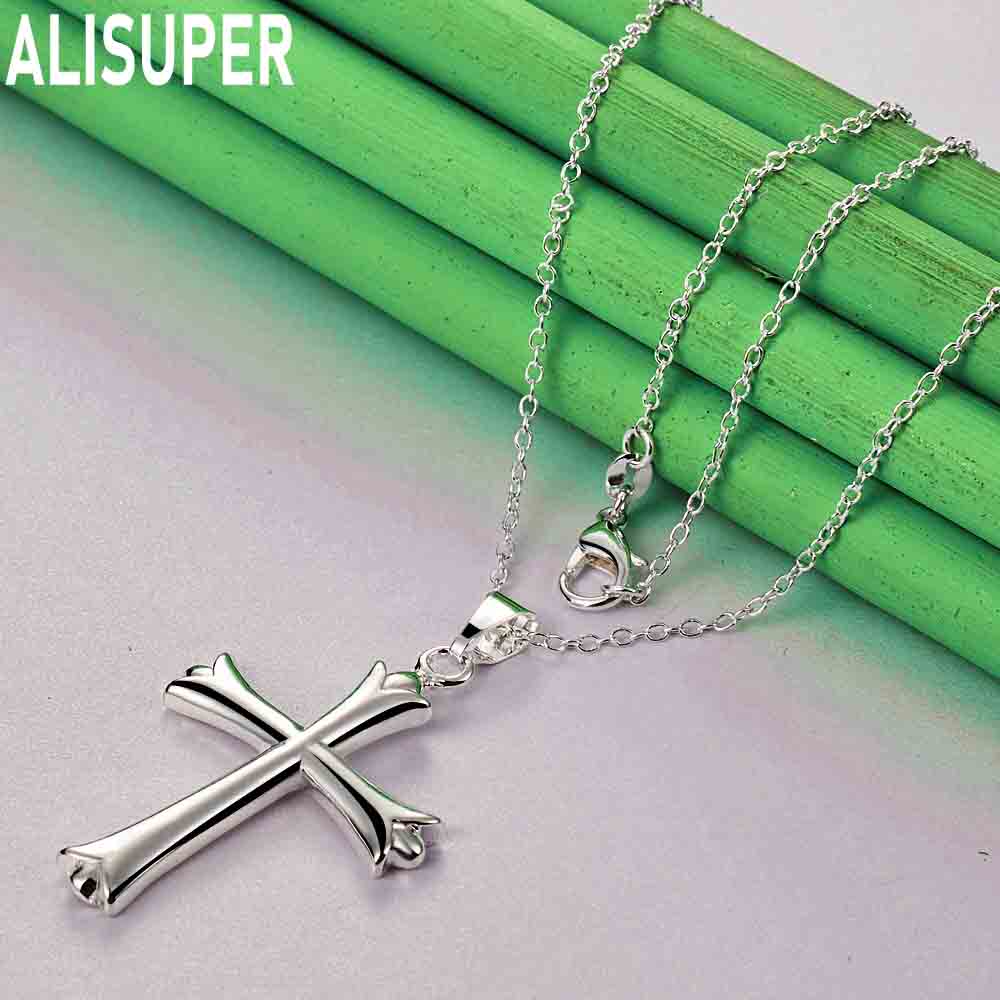 925 Sterling Silver Classic Cross Pendant Necklace Fashion Wedding Jewelry