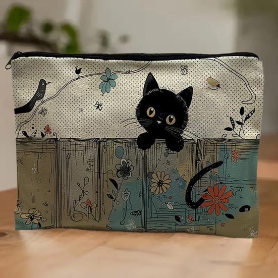 Yangyizhi Borsa portaoggetti con stampa di gatti, con cerniera liscia, astuccio multifunzione in poliestere ispessito, borsa da toilette da viaggio