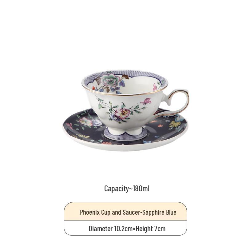 Light Luxury Chinese Floral Ceramic Coffee Cup and Saucer Set