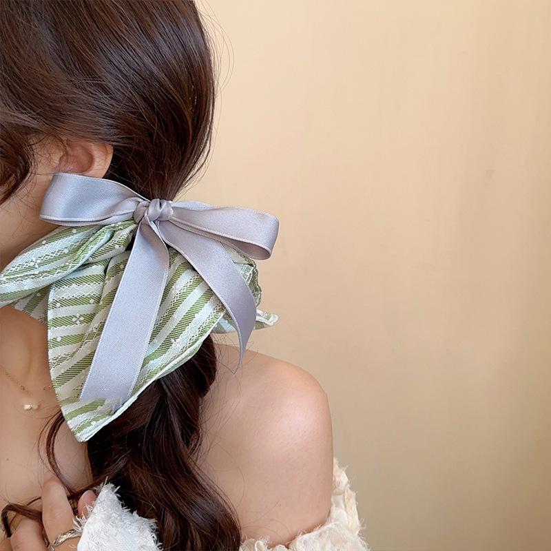 Early spring fresh large intestine hair band simple striped lace headband 2025 new high-end rubber band women's hair tie rope