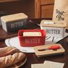 Ceramic Western-Style Butter Dish with Knife - Rectangle Cheese Box for Household and Restaurant Use