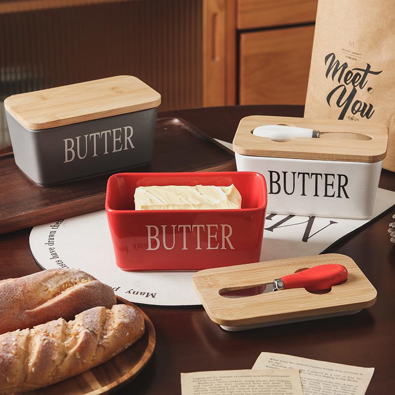 Ceramic Western-Style Butter Dish with Knife - Rectangle Cheese Box for Household and Restaurant Use