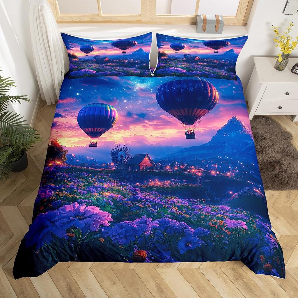 Air Balloon Duvet Cover Sets For Kids Queen King Size Lightweight Down Room Decor 2 Pillowcases And 1 Duvet Cover No Quilt