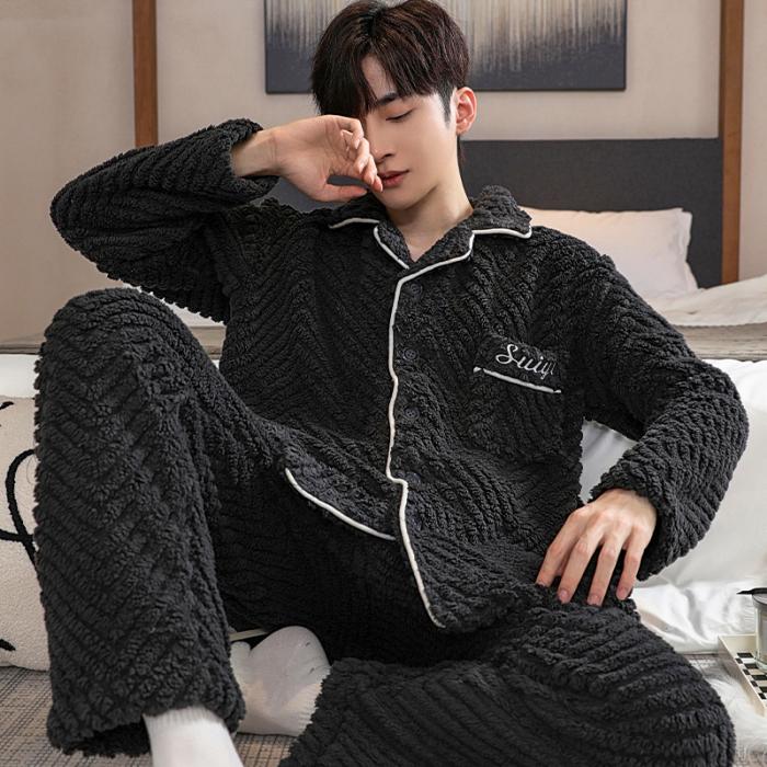 Pyjama en molleton de corail pour homme, ensemble de vêtements de nuit chauds en flanelle épaisse, surdimensionné, fermeture éclair, doux, mode, solide, pour la maison, automne et hiver