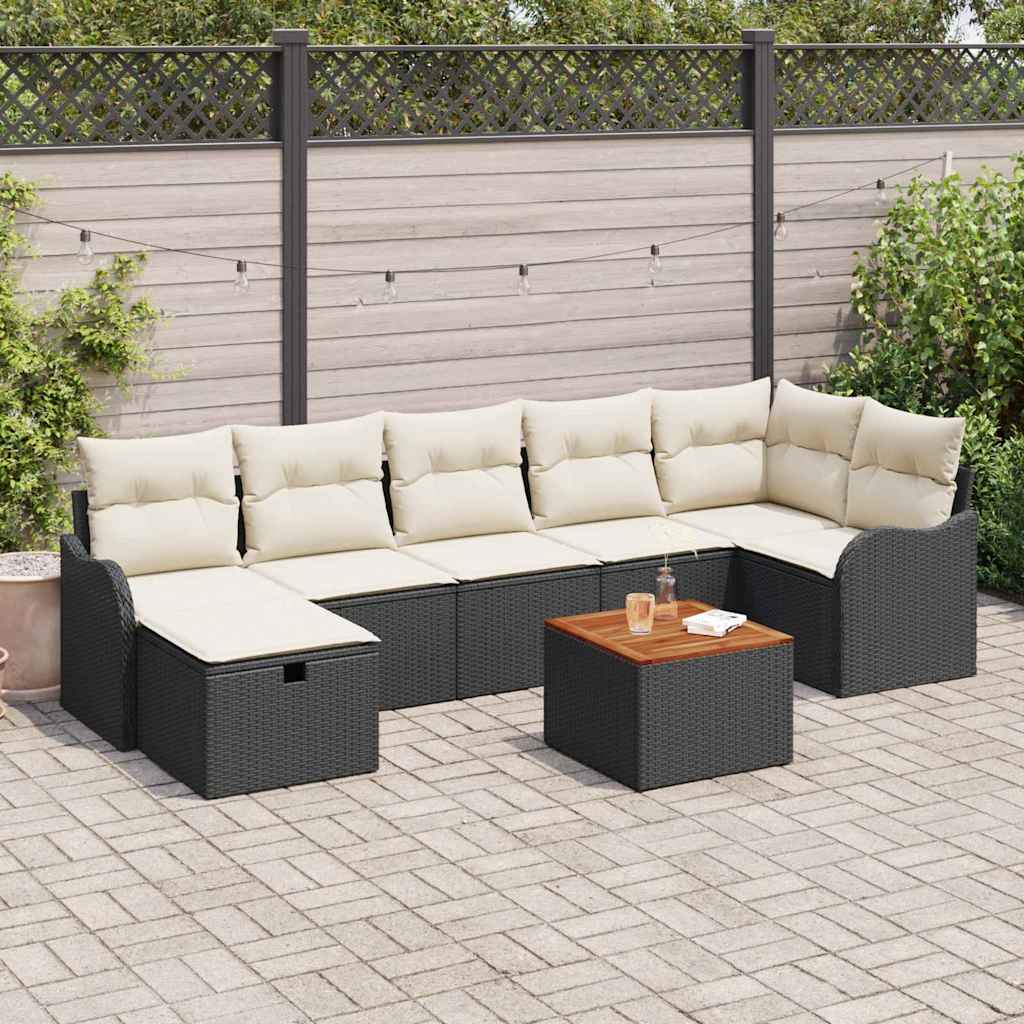 Garden Sofa Set with Cushions 8 pcs Black Poly Rattan