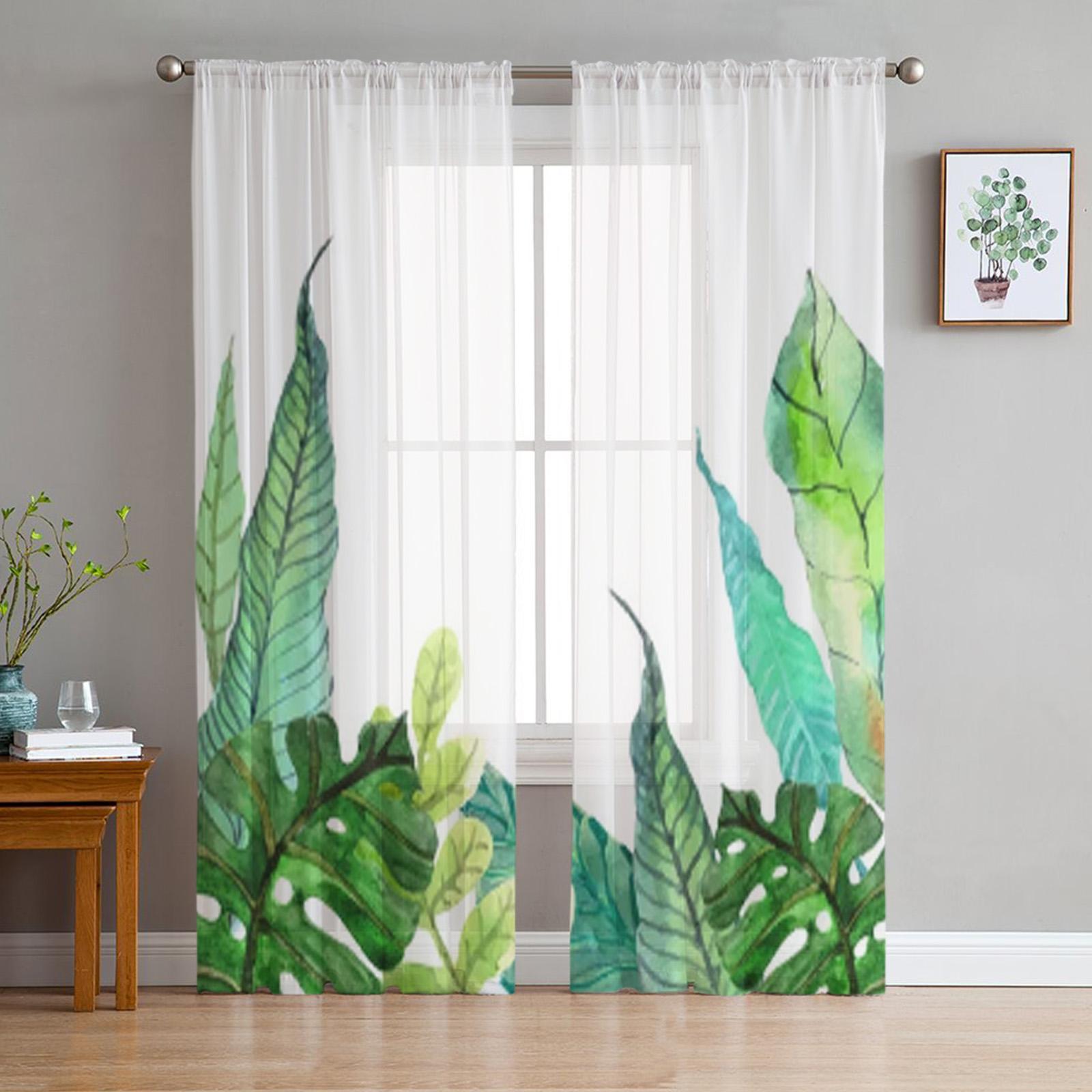 

Абстрактные листья ветки оконная обработка тюль современные прозрачные шторы для кухни гостиной спальни шторы украшения W135 x H114cm