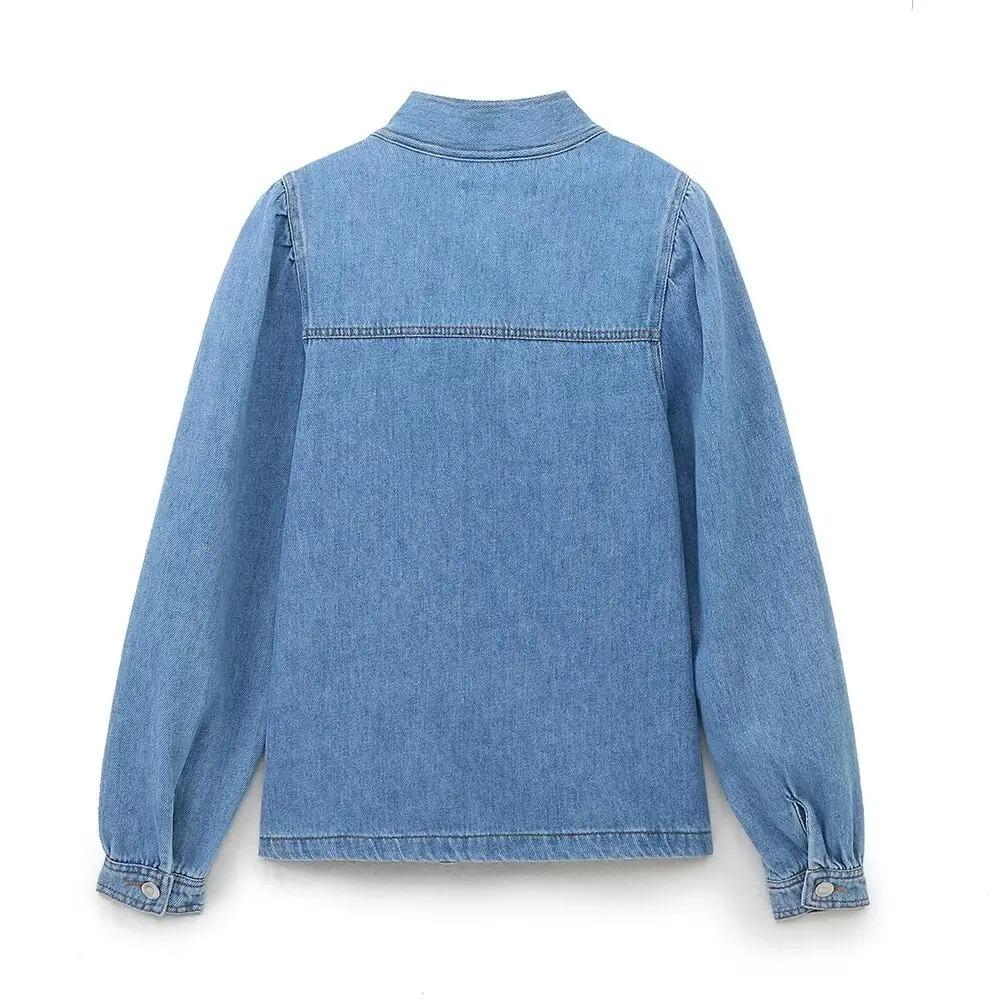 Nová dámská vysoce kvalitní módní kovbojská košile s mašlí a stojáčkem