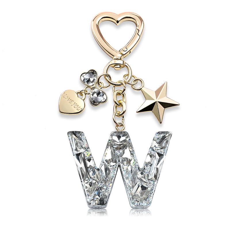 Silberne Diamant-Harz-Buchstaben-Schlüsselanhänger mit Stern-, Herz- & Schmetterlings-Anhängern - Geschenk für Mädchen-Taschen