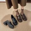 Rindslederversion~ Retro Dickabsatz Runde Zehenpartie Mode Einzelne Schuhe Britischer Stil Pendler High Heel JK Weichleder Ein-Pedal Slipper