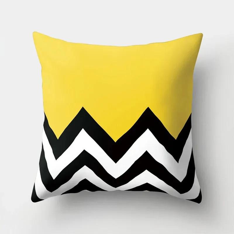 

Geometric Pattern Pillowcase Soft Cotton - Modern Yellow Gray Design for Home Decor, Comfortable Ideal Gift for Trendy Interiors 16x16Inch