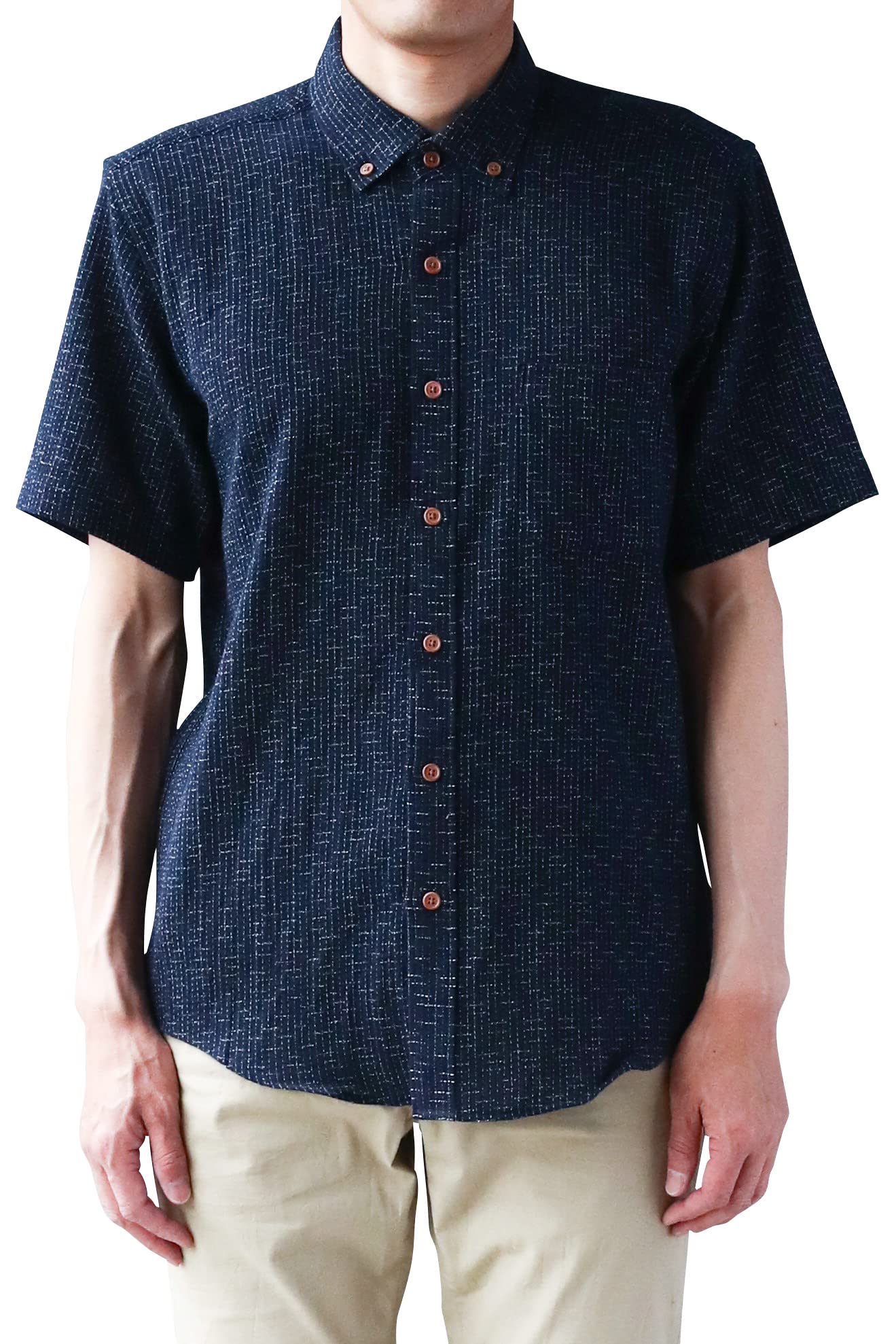 

Рубашка Watanosato Kurume из ткани чидзими переплетения x переплетения с карманом Сделано в Японии День Бундзин грушевидной текстуры с коротким рукавом на пуговицах Отцовская (Размер M/Цвет