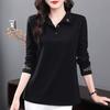 Spring Autumn Vintage Embroidery Women's Polo Collar Elegant T-shirts Korean Style Fashion Casual Long Sleeve Tops