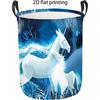 1pc Laundry Basket, Round Laundry Basket, White Unicorn Forest Night Pattern. Designed with a Handle, Suitable for Sorting and Storing Items In the Ba