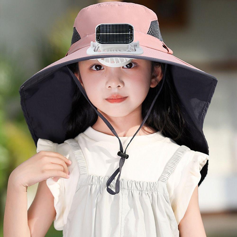 USB Charging Wide Brim Sun Cap Waterproof Sunshade Fan Cap Children's Solar Fan Hat  Boys