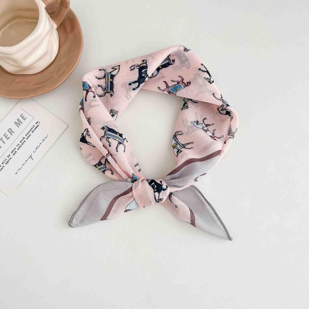[18 cotton and linen] French high-end bag head small square scarf women's seaside photo silk scarf spring and autumn decorative versatile scarf