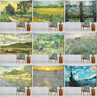 Van Gogh Starry Night Field Landscape Printing Pattern Tapestry Home Living Room Wall Decoration Background Hanging Cloth