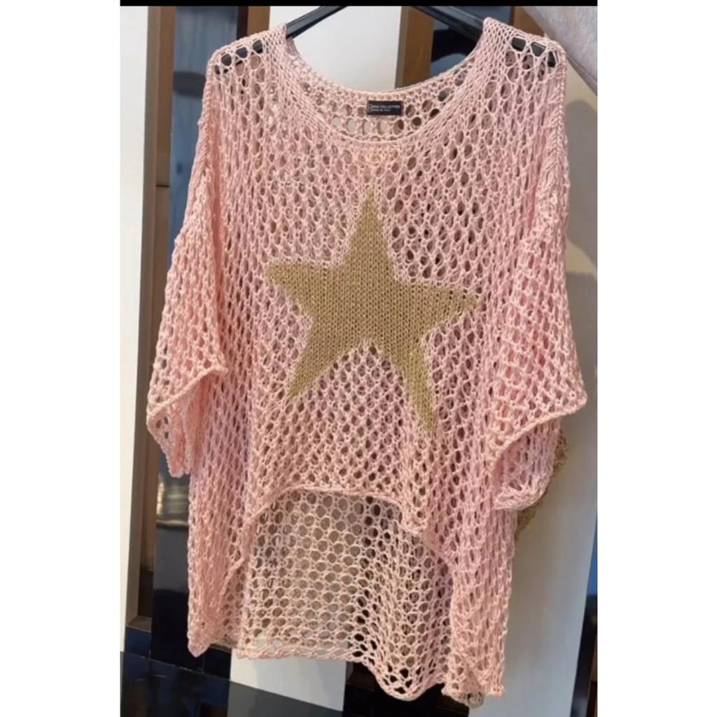 Women's Sweater Loose Hollow Knit Star Cardigan Round Neck Sun Shirt Summer Swimsuit Cover Up