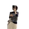 Women's Striped Knitted Sweater - 2025 Autumn/Winter Slimming Pullover, Fashionable Sweet Outerwear.