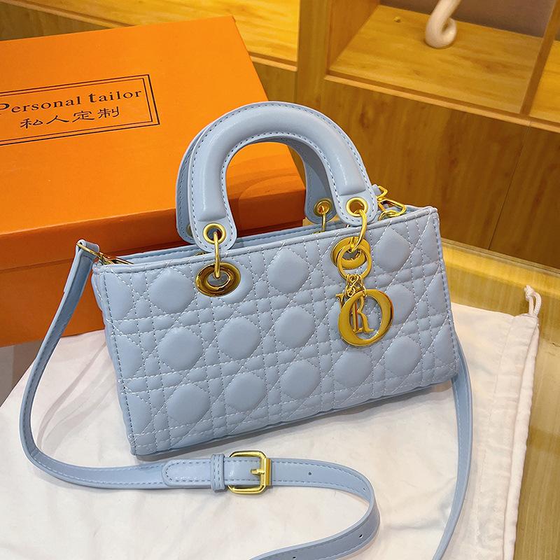 2025 Новая горизонтальная сумка-тоут с ромбовидным узором, изысканная, универсальная, легкая, роскошная, на плечо, сумка-мессенджер 25x14x6.5cm синий