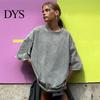 Men Women Casual Shirt T-shirt Round Neck Short Sleeve Loose Fit Tee Solid Color Washed Distressed Retro Pullover Tops Streetwear Top