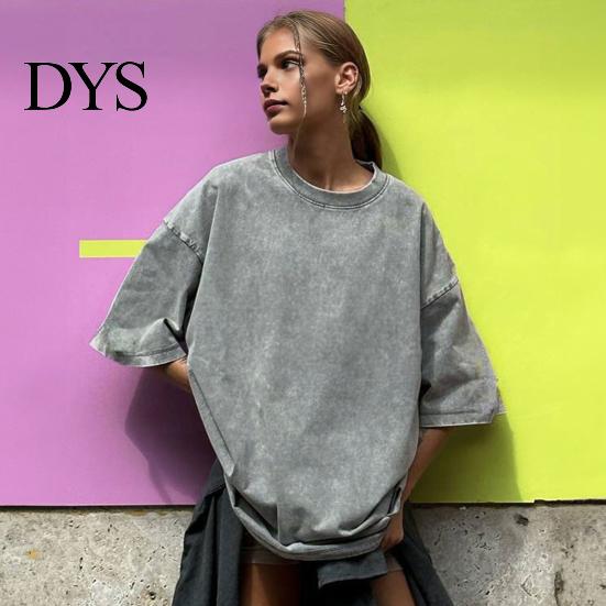 Men Women Casual Shirt T-shirt Round Neck Short Sleeve Loose Fit Tee Solid Color Washed Distressed Retro Pullover Tops Streetwear Top