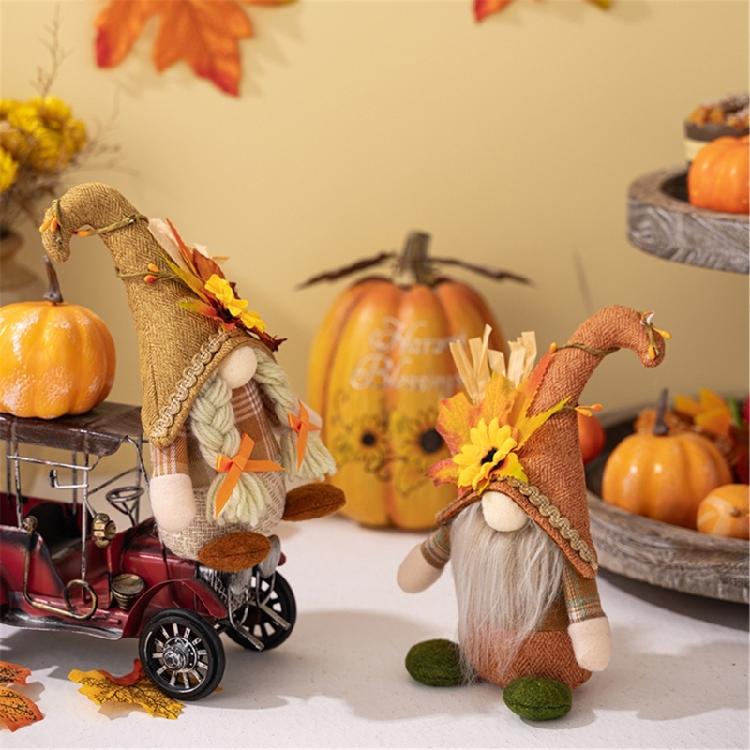 Stylish Thanksgiving Theme Standing Doll Unique Fall Season Bendable Hat Gnome Figure Table Ornament for Thanksgiving