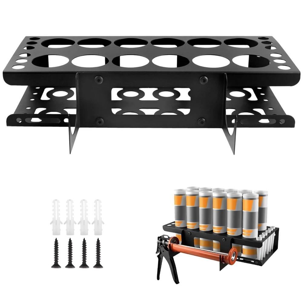 Wall Mounted 12 Slot Caulking Tool Holder for Sealant Tubes Made of Iron Black Storage Rack 40.28 X 16.89 X 8.48 Cm