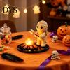 Collectible Fall Atmosphere Sculpture Halloween Campfire Tealight Holder, Matte Resin Ghost Mummy Scarecrow Figurine, Stable Night Light Round