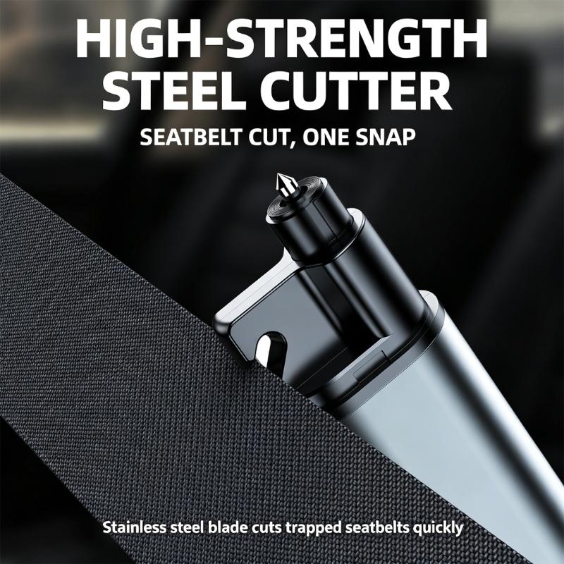 Car Safety Flashlight with Pointed Glass Breaker, Recessed Seat Belt Cutter, and Rechargeable LED Light for Roadside Emergency Preparation