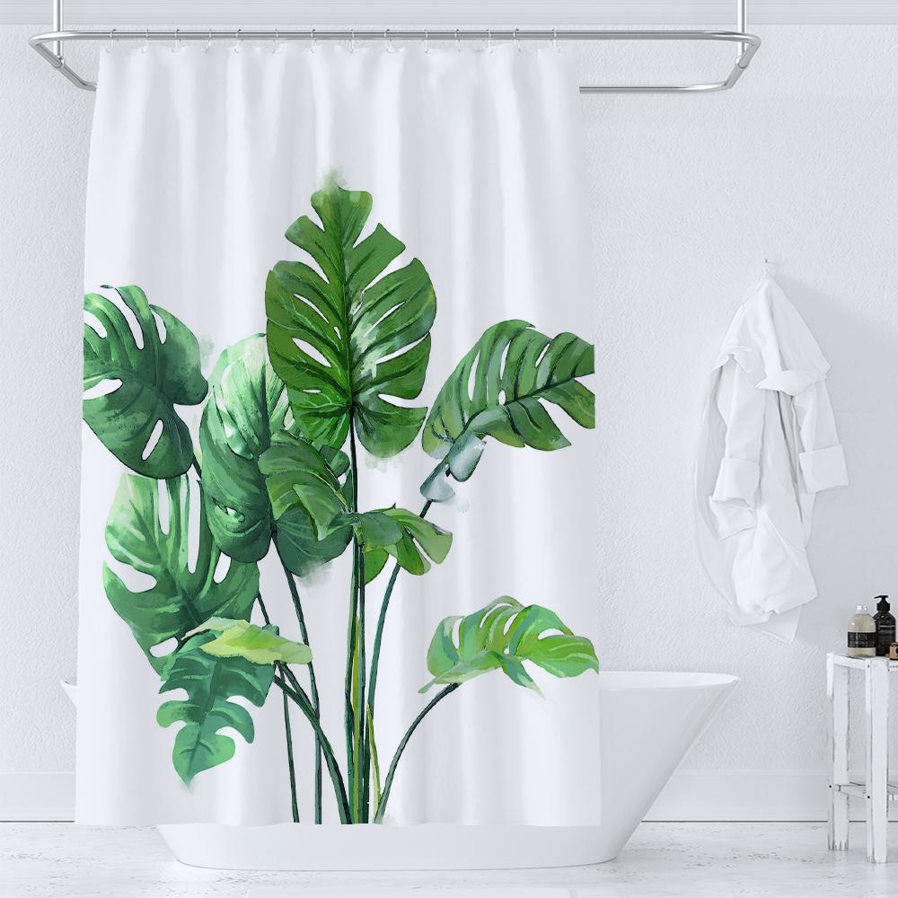 Green Plant Leaf Vines Floral Shower Curtain Print Nordic Minimalist Polyster Fabric Home Decor Bathroom Curtains With Hooks