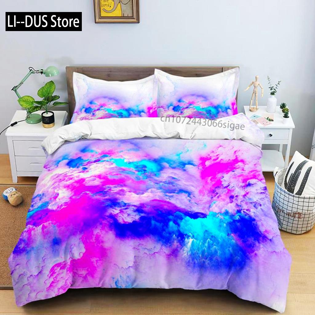 Comforter Colorful Cloud Polyester Orange Yellow Purple Cloud Sky For Teens Girls Abstract Theme Soft Bedding Set