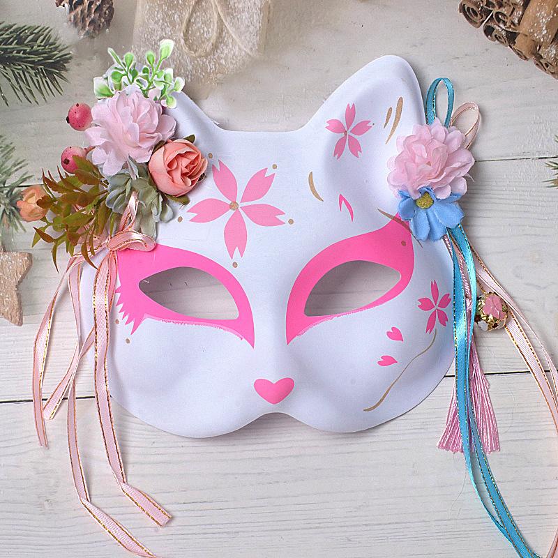 

Anime Demon Fox Mask Cosplay Party Hand-painted Japanese Half-face Mask Masquerade Kabuki Role-playing Props