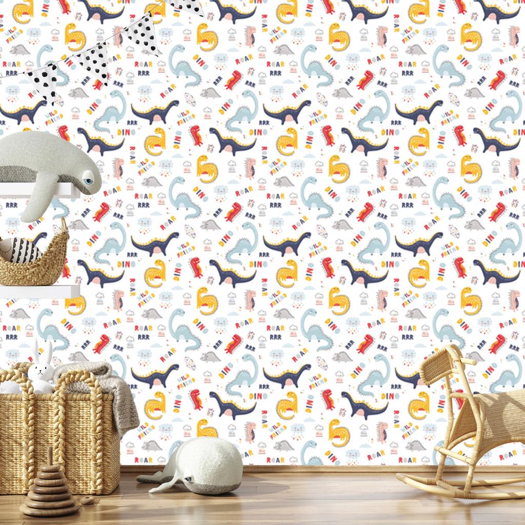 Colorful Dinosaurs Clouds Wallpaper for Living Room and Bedroom 50x1000