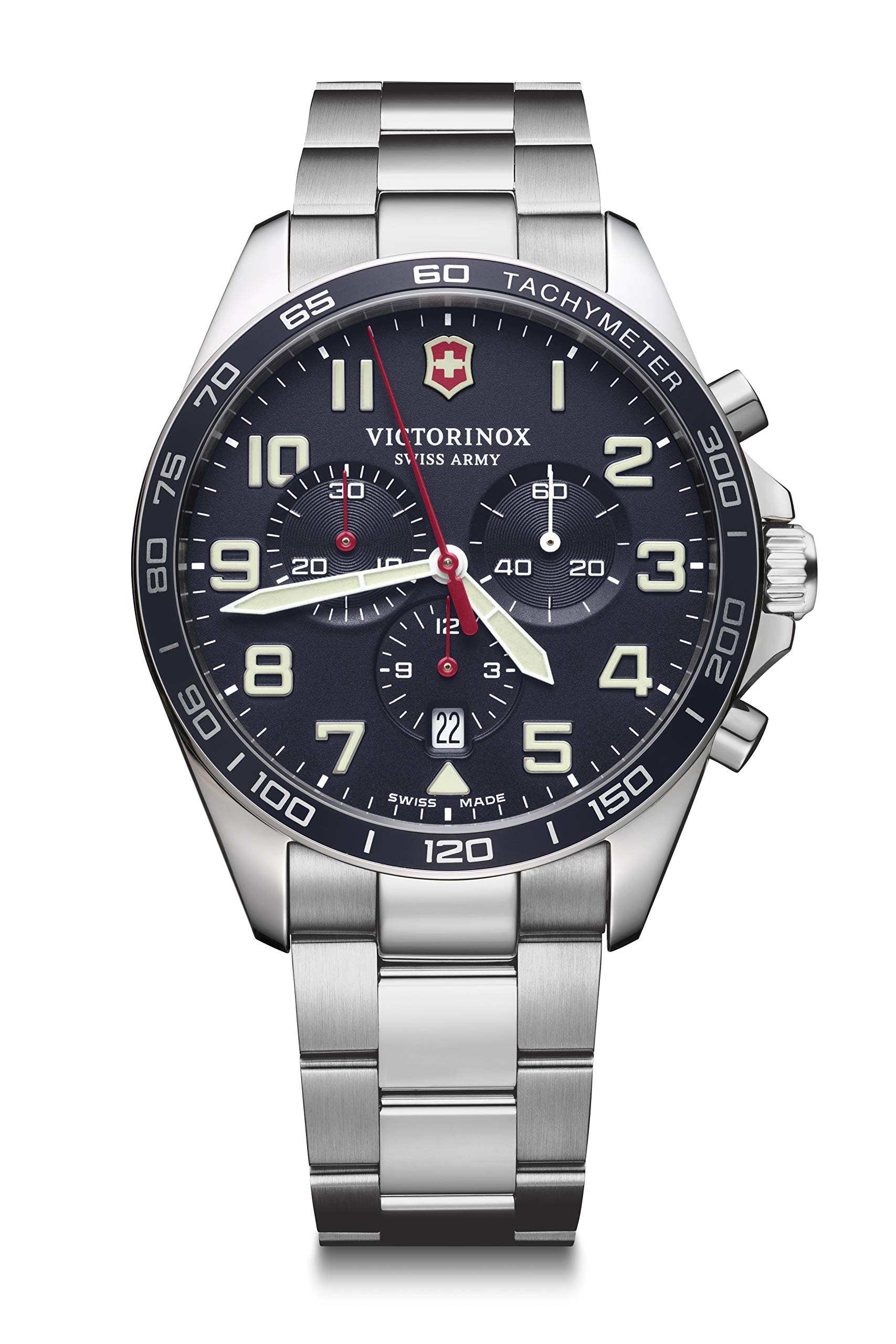 

[Victorinox] Годинник FIELDFORCE CHRONO з нержавіючої сталі, рутиловий корпус (316л) Чоловічий звичайний імпортний браслет 241857 із синім циферблатом із срібла
